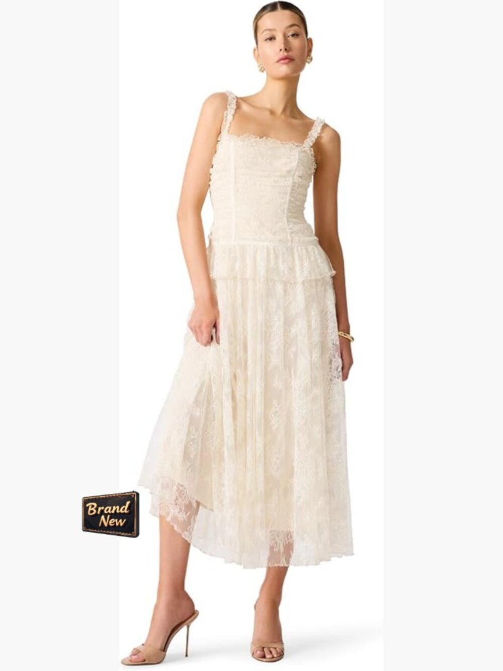 Ivory Square Neck Sleeveless Maxi Dress Woven Pull On